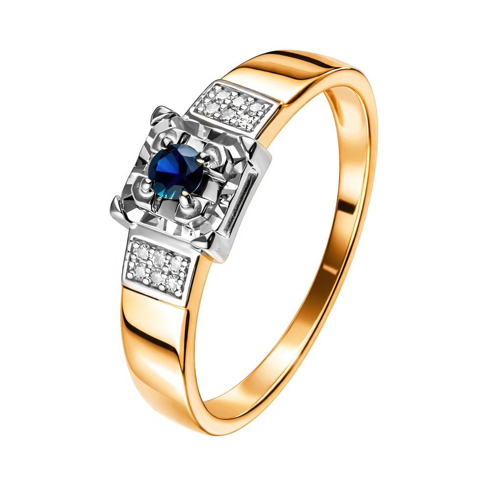 Кольцо с сапфирами и бриллиантами из красного золота 585 пробы