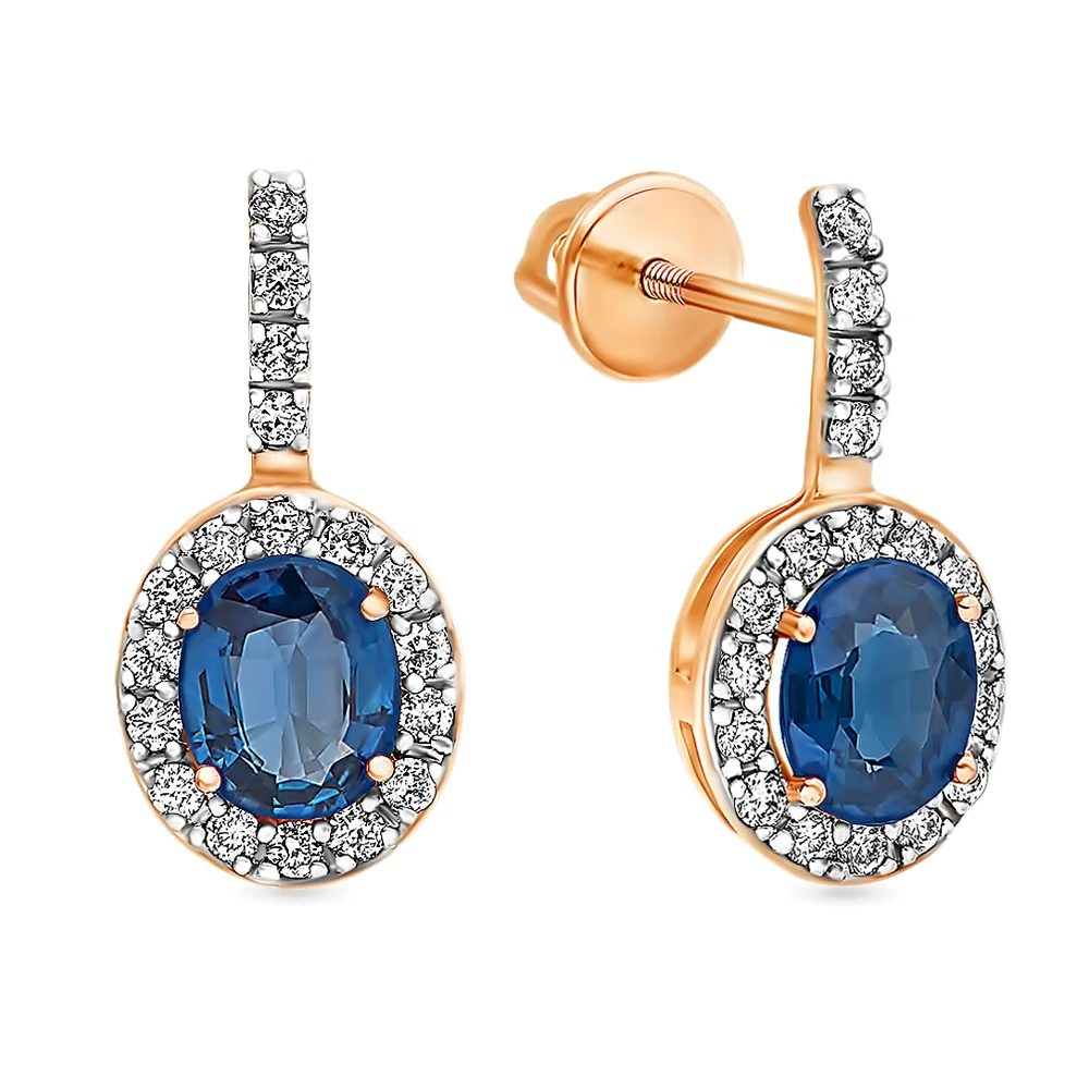 Серьги с сапфиром из красного золота 585 пробы 1