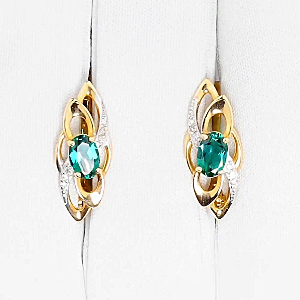 Серьги с гидротермальным изумрудом и бриллиантами из красного золота 585 пробы 1