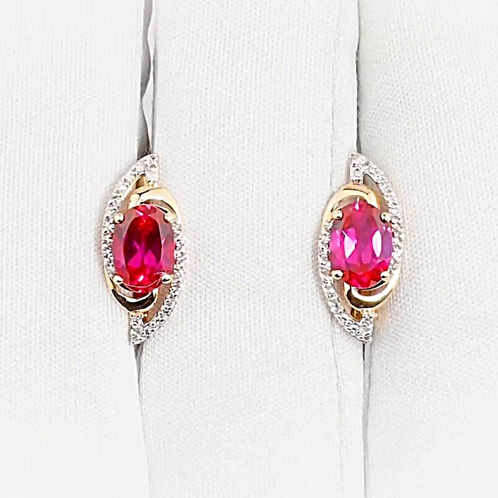 Серьги с рубином синтетическим и бриллиантами из красного золота 585 пробы 1