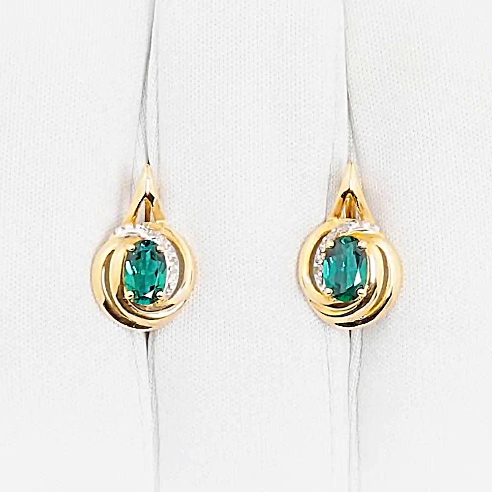 Серьги с гидротермальным изумрудом и бриллиантами из красного золота 585 пробы 1