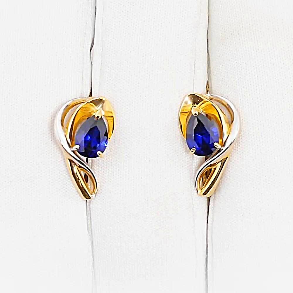 Серьги с сапфирами синтетическими из красного золота 585 пробы 1