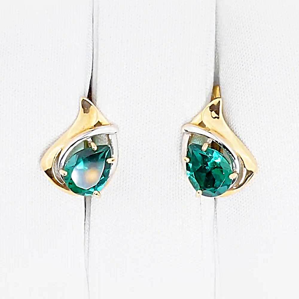 Серьги с гидротермальными изумрудами из красного золота 585 пробы 1