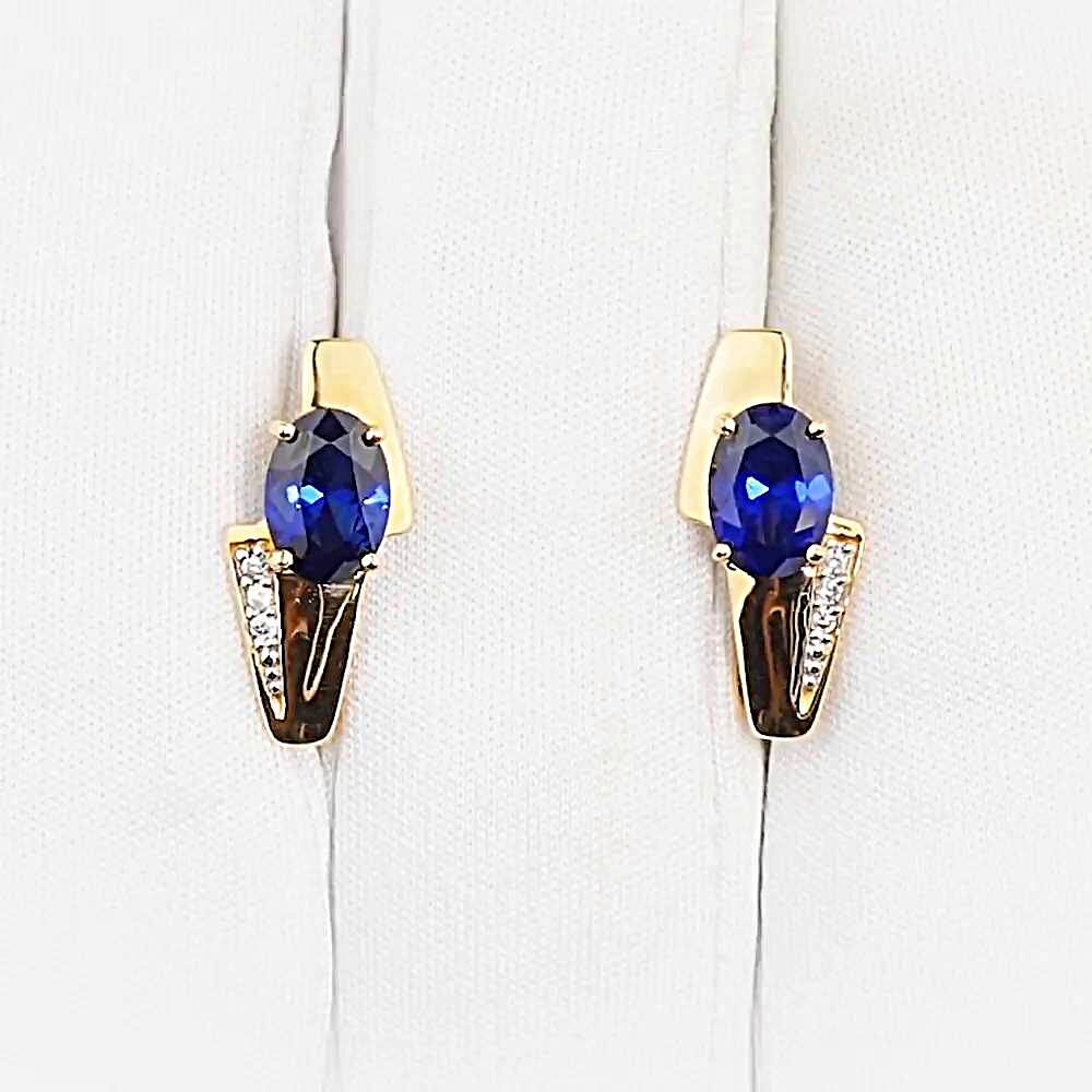 Серьги с сапфиром синтетическим и бриллиантами из красного золота 585 пробы 1