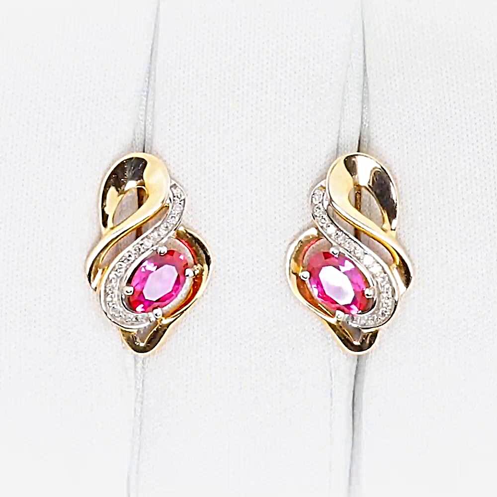 Серьги с рубином синтетическим и бриллиантами из красного золота 585 пробы 1