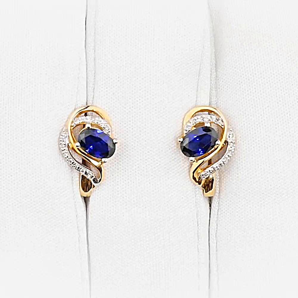 Серьги с сапфиром синтетическим и бриллиантами из красного золота 585 пробы 1