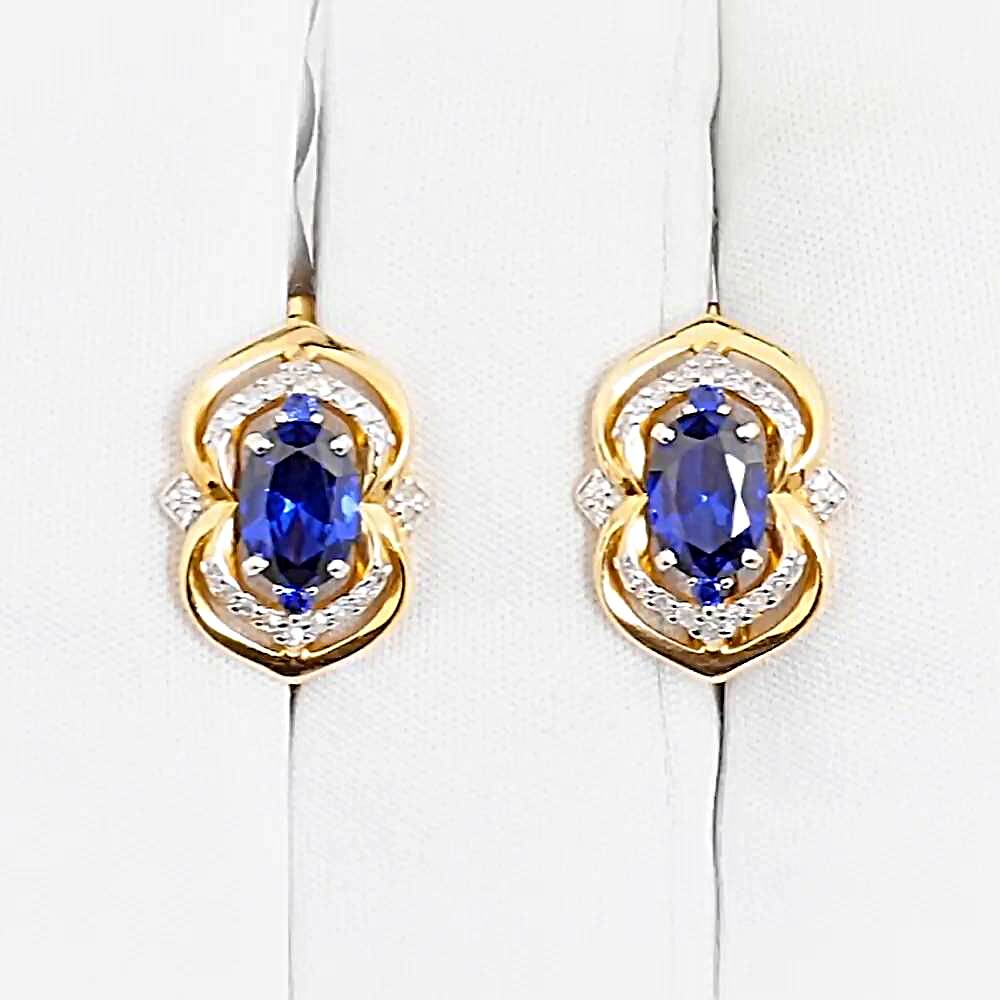 Серьги с сапфиром синтетическим и бриллиантами из красного золота 585 пробы 1