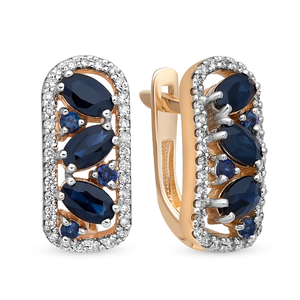 Серьги с сапфирами и бриллиантами из красного золота 585 пробы Серьги с сапфирами и бриллиантами из красного золота 585 пробы