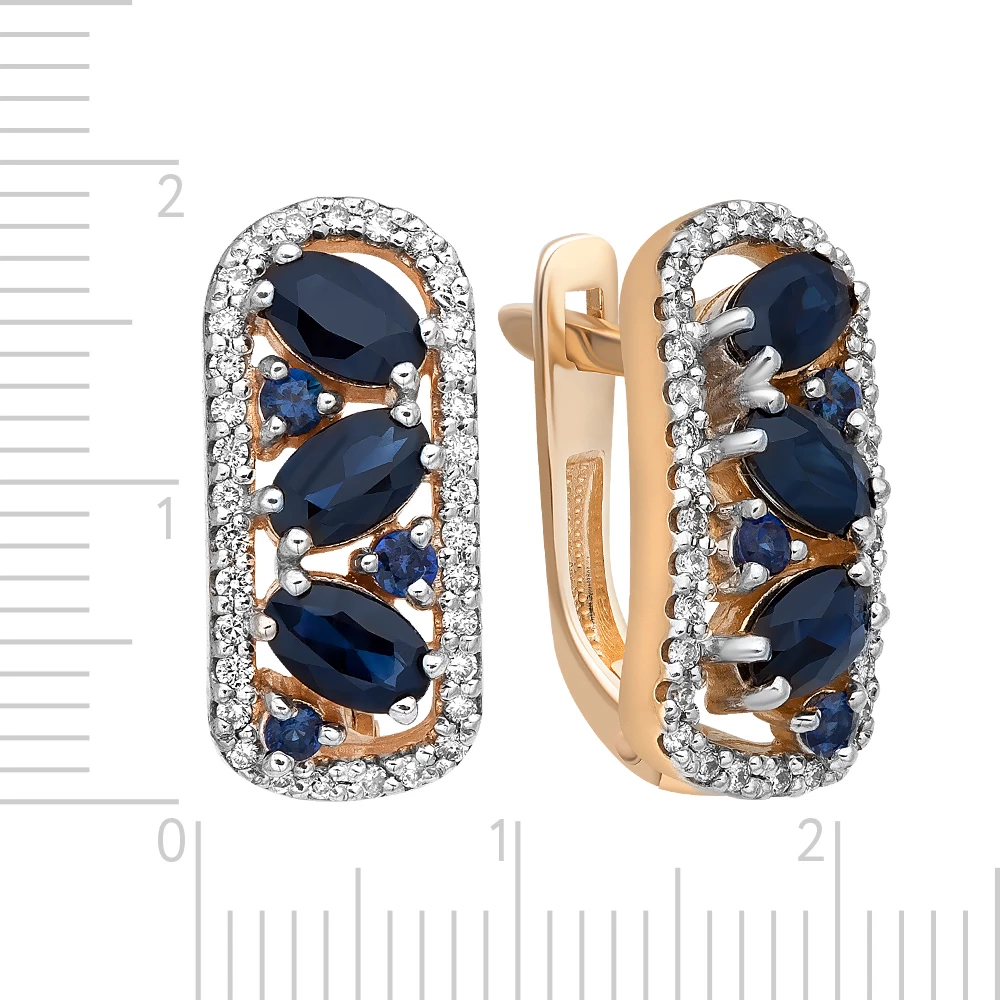 Серьги с сапфирами и бриллиантами из красного золота 585 пробы Серьги с сапфирами и бриллиантами из красного золота 585 пробы