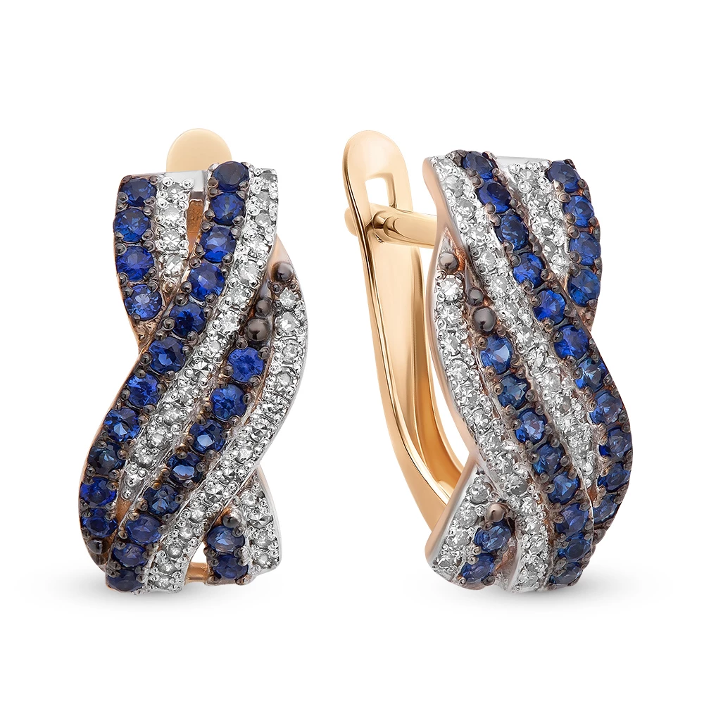 Серьги с сапфирами и бриллиантами из красного золота 585 пробы Серьги с сапфирами и бриллиантами из красного золота 585 пробы