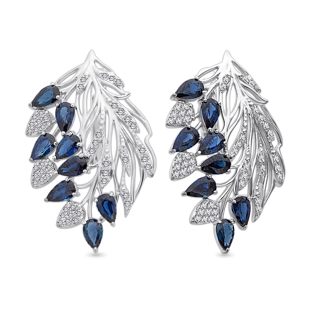 Серьги с сапфирами и бриллиантами из белого золота 585 пробы