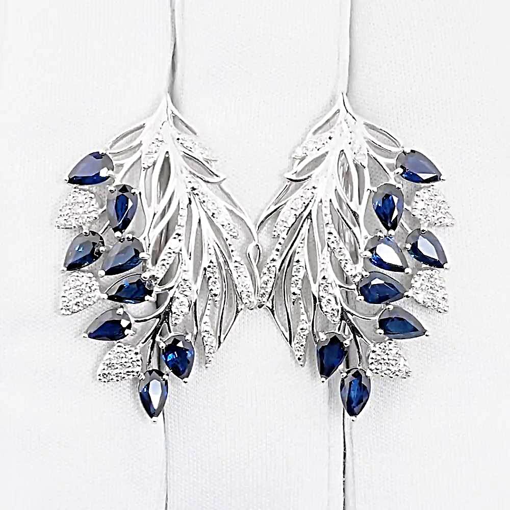 Серьги с сапфирами и бриллиантами из белого золота 585 пробы 1