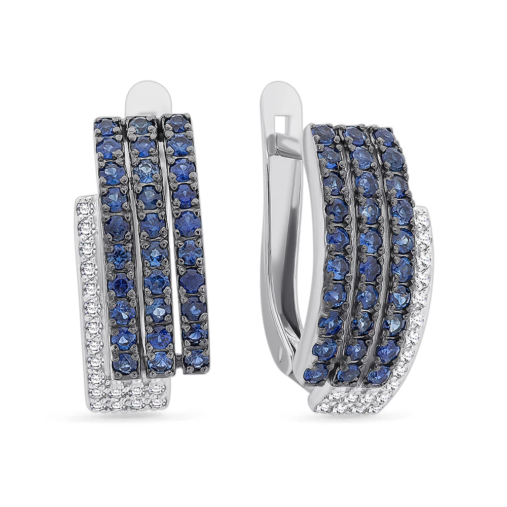 Серьги с сапфирами и бриллиантами из белого золота 585 пробы