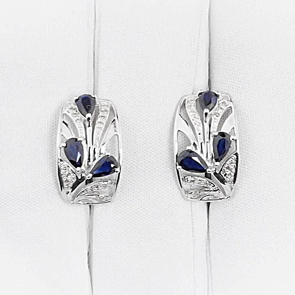Серьги с сапфирами и бриллиантами из белого золота 585 пробы 1