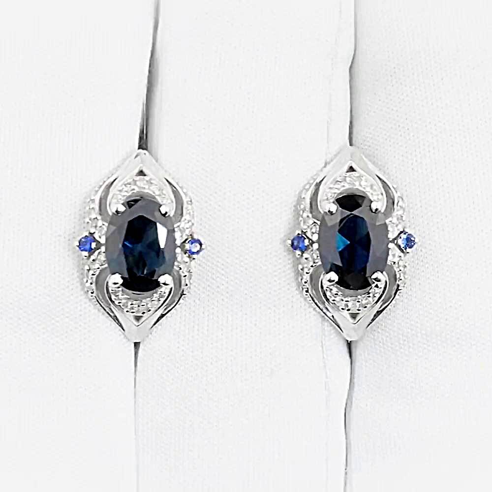 Серьги с сапфирами и бриллиантами из белого золота 585 пробы 1