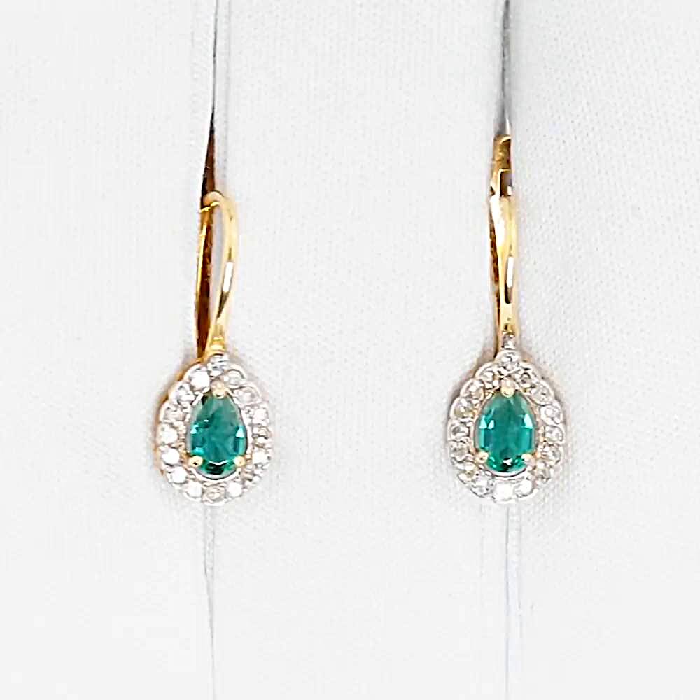 Серьги с гидротермальным изумрудом и бриллиантами из красного золота 585 пробы 1