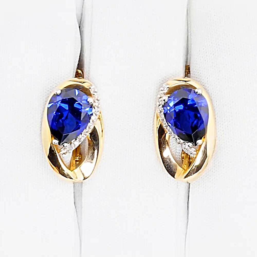 Серьги с сапфиром синтетическим и бриллиантами из красного золота 585 пробы 1