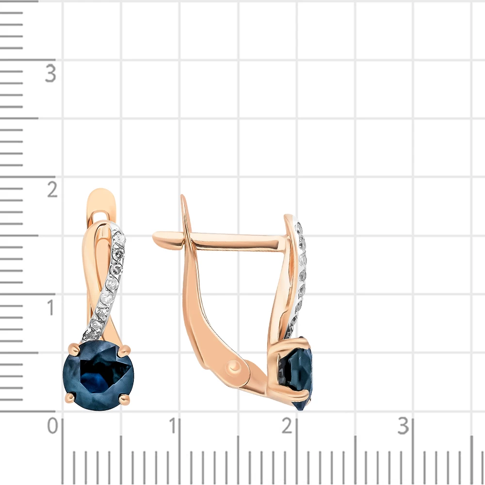 Серьги с сапфирами и бриллиантами из красного золота 585 пробы 2