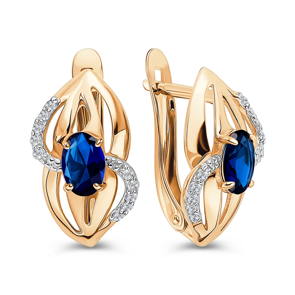 Серьги с сапфиром синтетическим и бриллиантами из красного золота 375 пробы 1