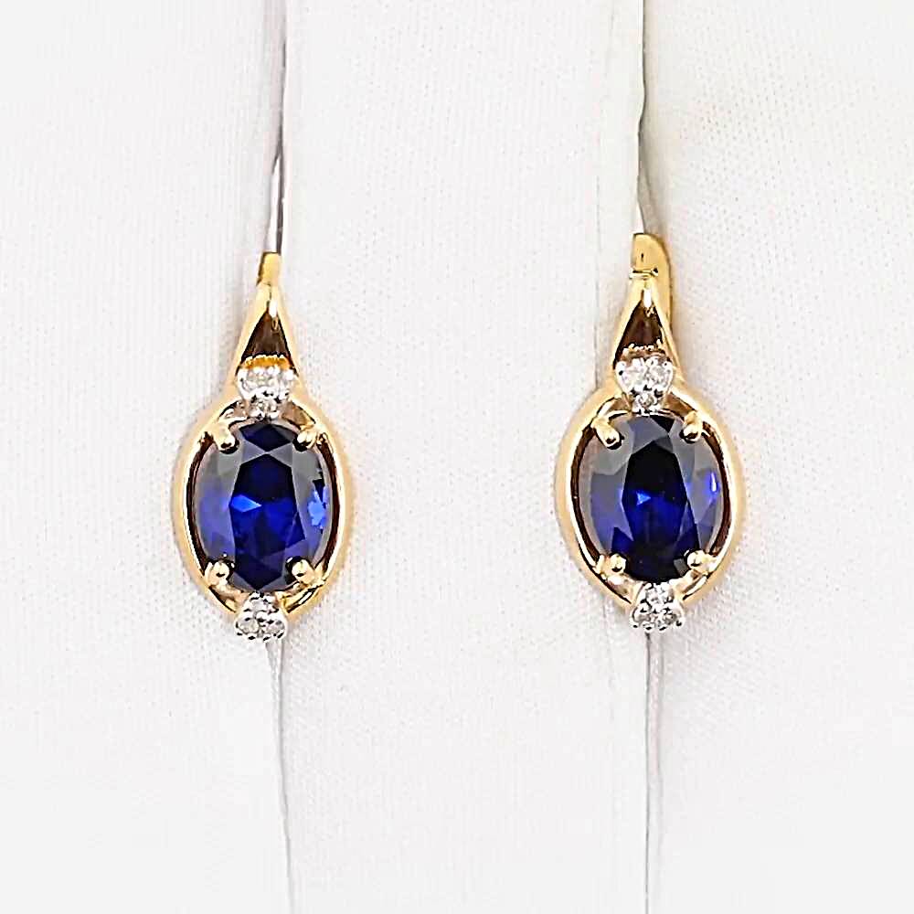 Серьги с сапфиром синтетическим и бриллиантами из красного золота 375 пробы 1