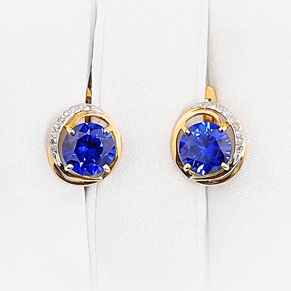 Серьги с сапфиром синтетическим и бриллиантами из красного золота 375 пробы 1