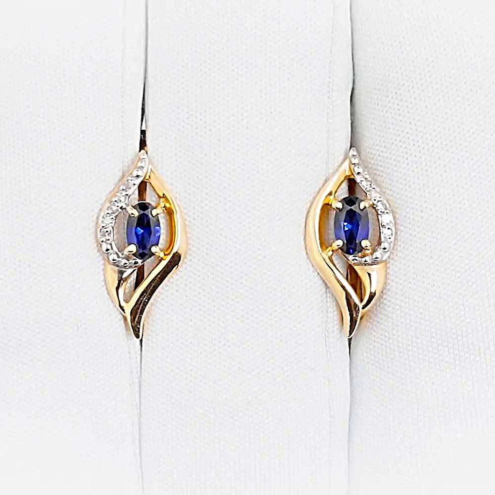 Серьги с сапфиром синтетическим и бриллиантами из красного золота 375 пробы 1