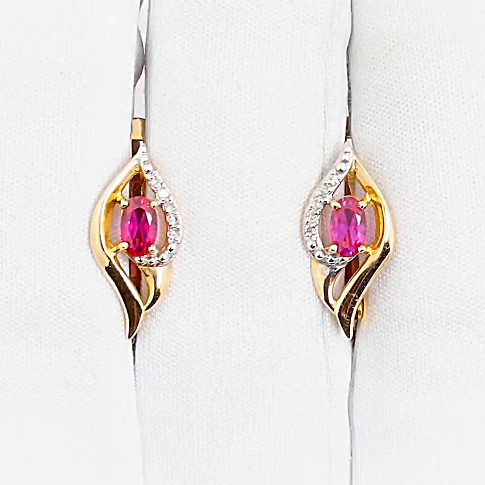 Серьги с рубином синтетическим и бриллиантами из красного золота 375 пробы 1