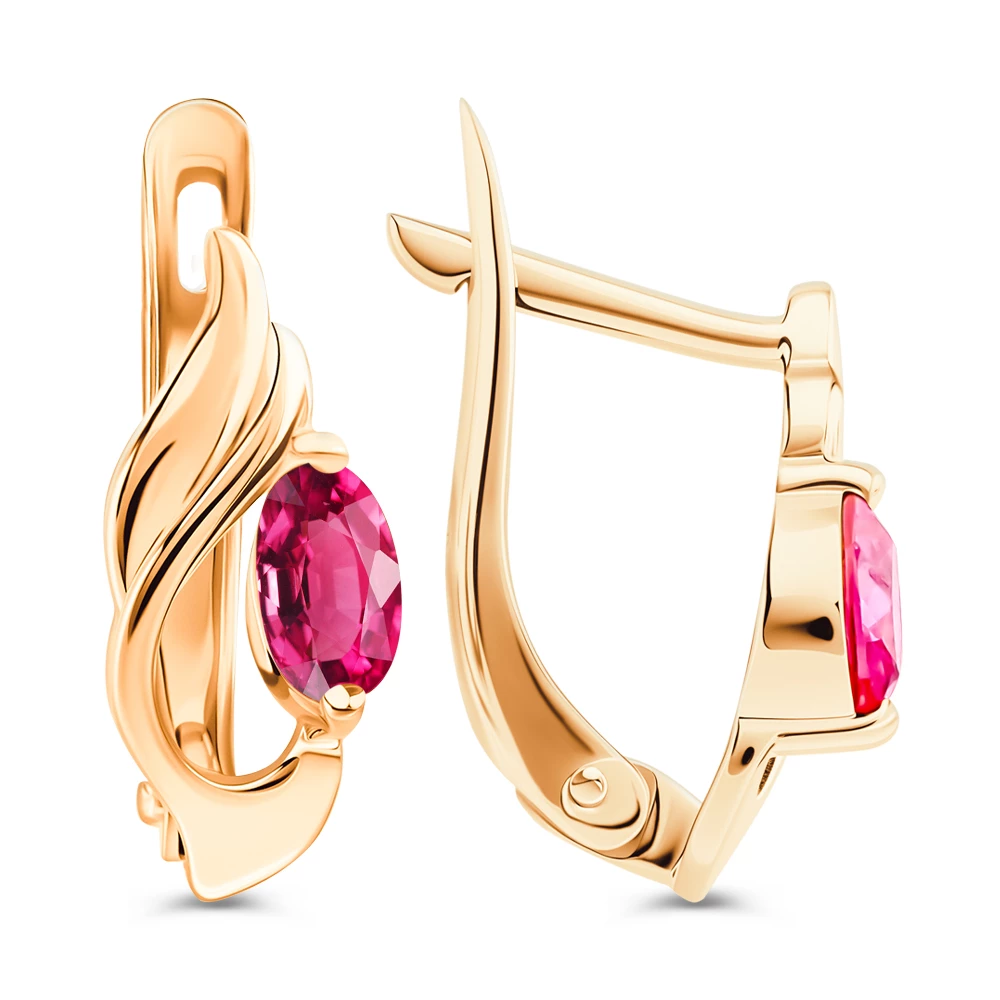 Серьги с рубинами синтетическими из красного золота 585 пробы 2