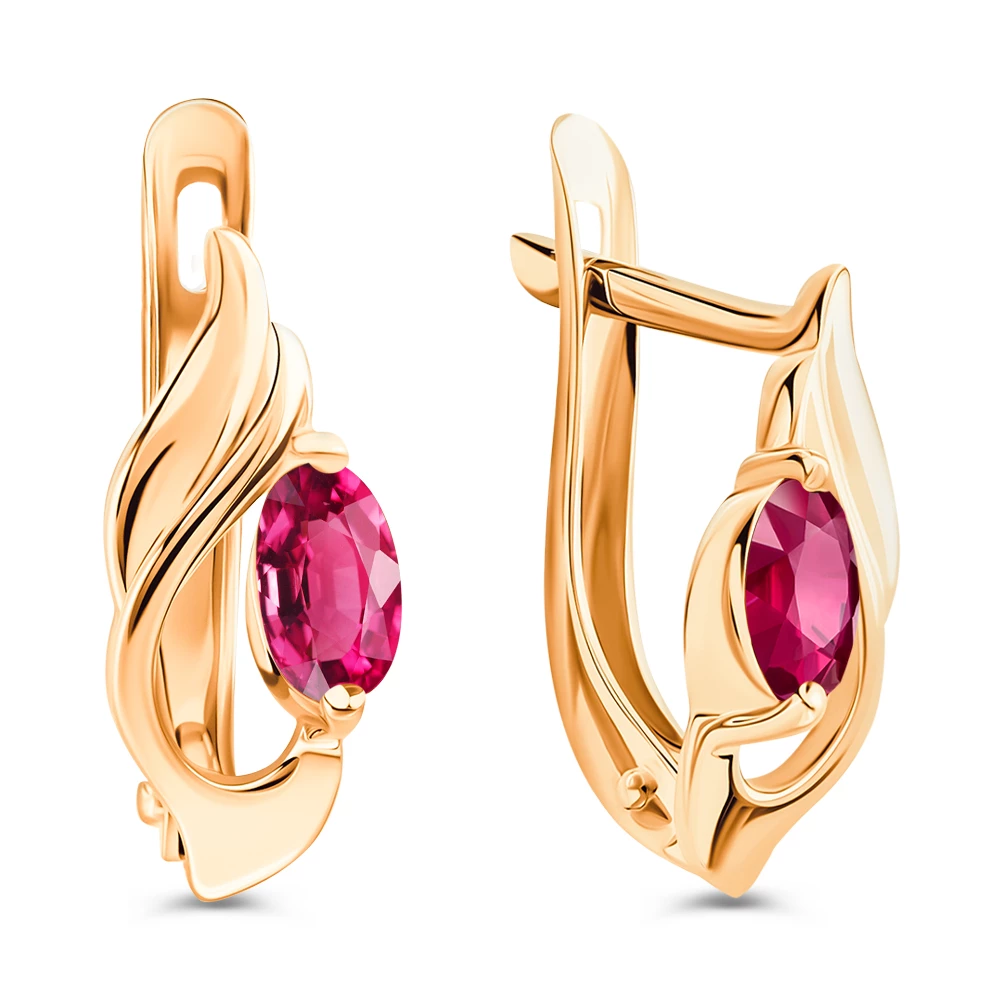 Серьги с рубинами синтетическими из красного золота 585 пробы 1