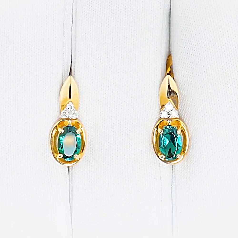 Серьги с гидротермальным изумрудом и бриллиантами из красного золота 585 пробы 1