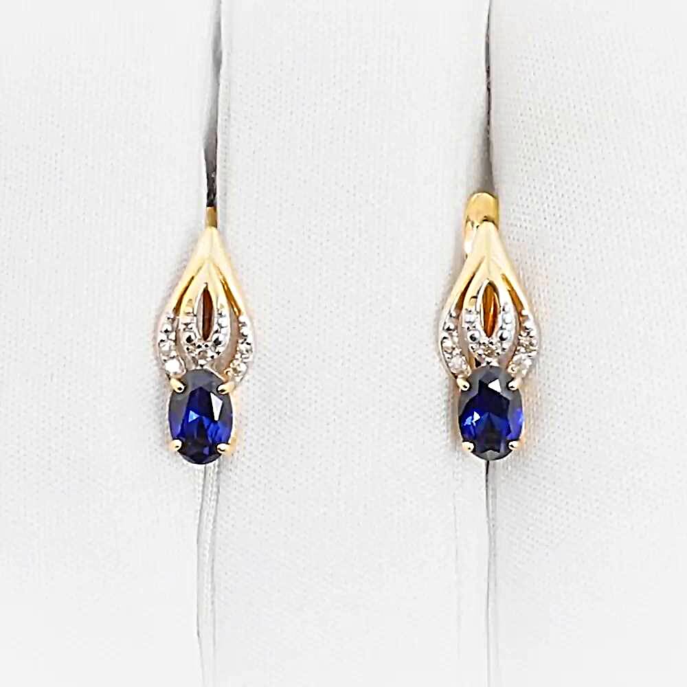 Серьги с сапфиром синтетическим и бриллиантами из красного золота 585 пробы 1