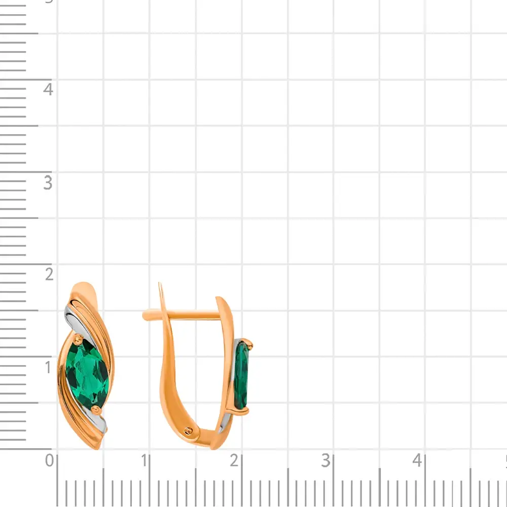 Серьги с изумрудами синтетическими из красного золота 585 пробы 3
