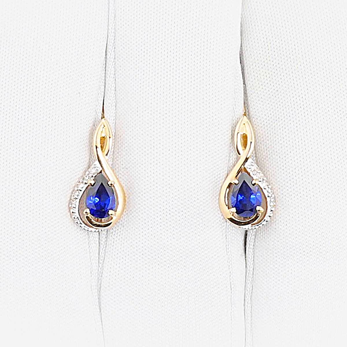 Серьги с сапфиром синтетическим и бриллиантами из красного золота 585 пробы 1