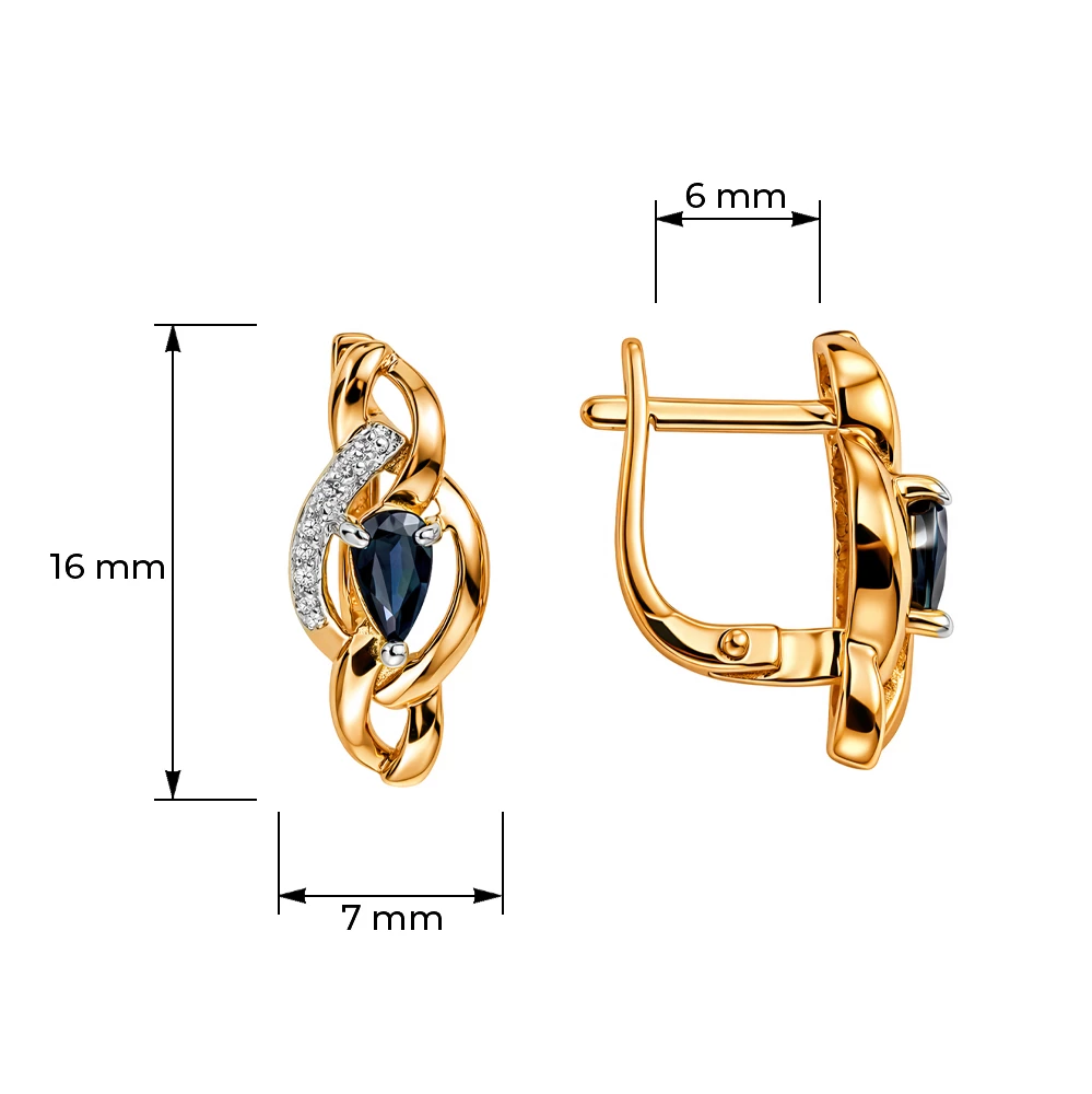 Серьги с сапфирами и бриллиантами из красного золота 585 пробы Серьги с сапфирами и бриллиантами из красного золота 585 пробы