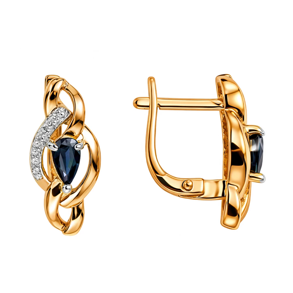 Серьги с сапфирами и бриллиантами из красного золота 585 пробы