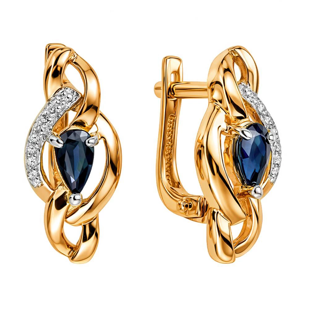 Серьги с сапфирами и бриллиантами из красного золота 585 пробы Серьги с сапфирами и бриллиантами из красного золота 585 пробы