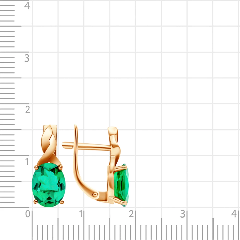 Серьги с гидротермальными изумрудами из красного золота 585 пробы 2
