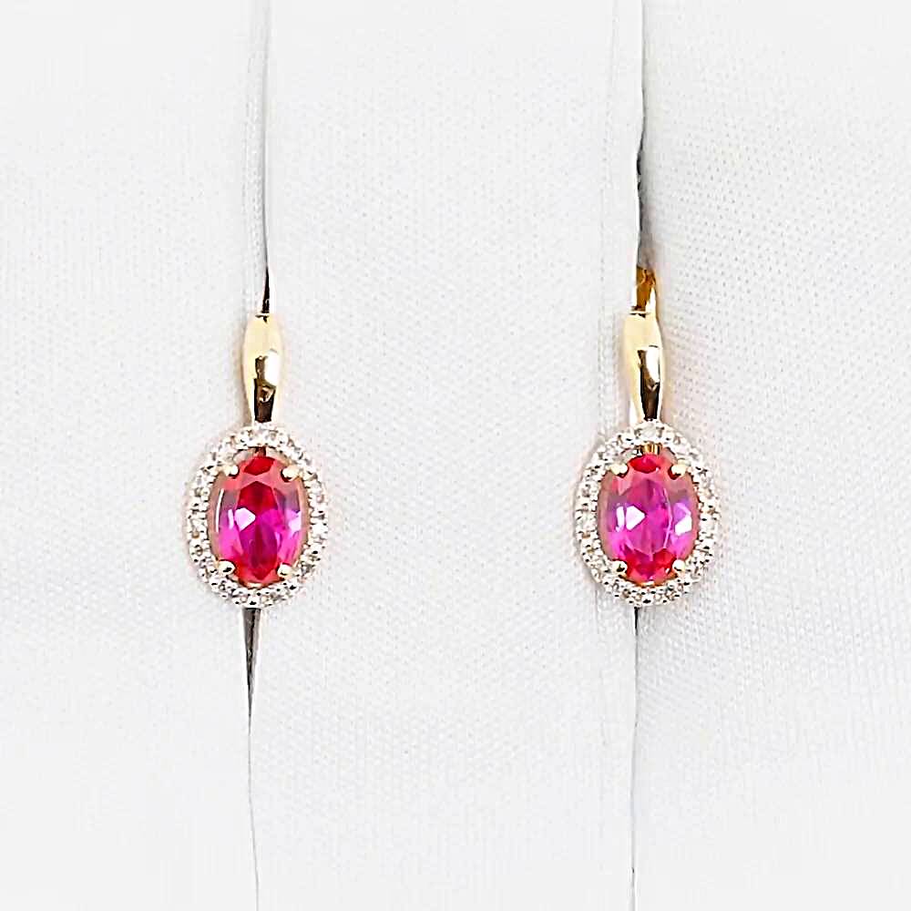 Серьги с рубином синтетическим и бриллиантами из красного золота 585 пробы 1