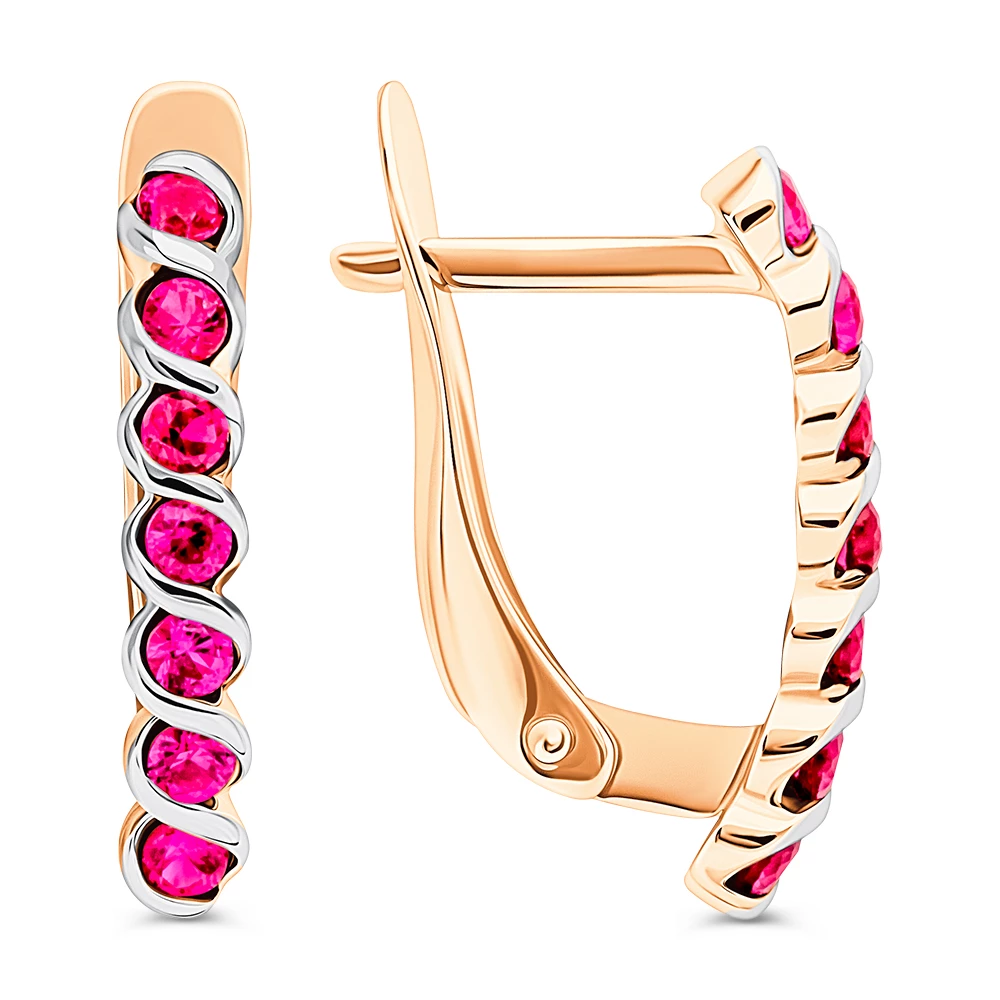 Серьги с рубинами синтетическими из красного золота 585 пробы 2