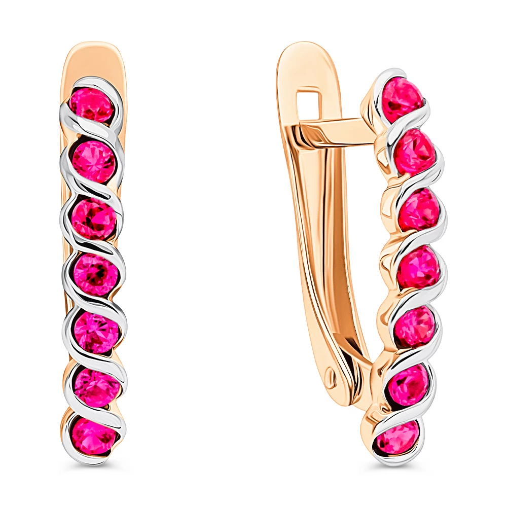 Серьги с рубинами синтетическими из красного золота 585 пробы 1