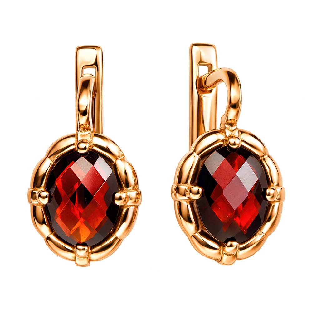 Серьги с рубинами синтетическими из красного золота 585 пробы