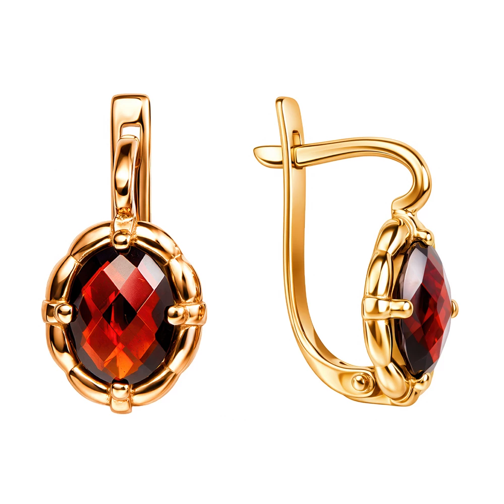 Серьги с рубинами синтетическими из красного золота 585 пробы