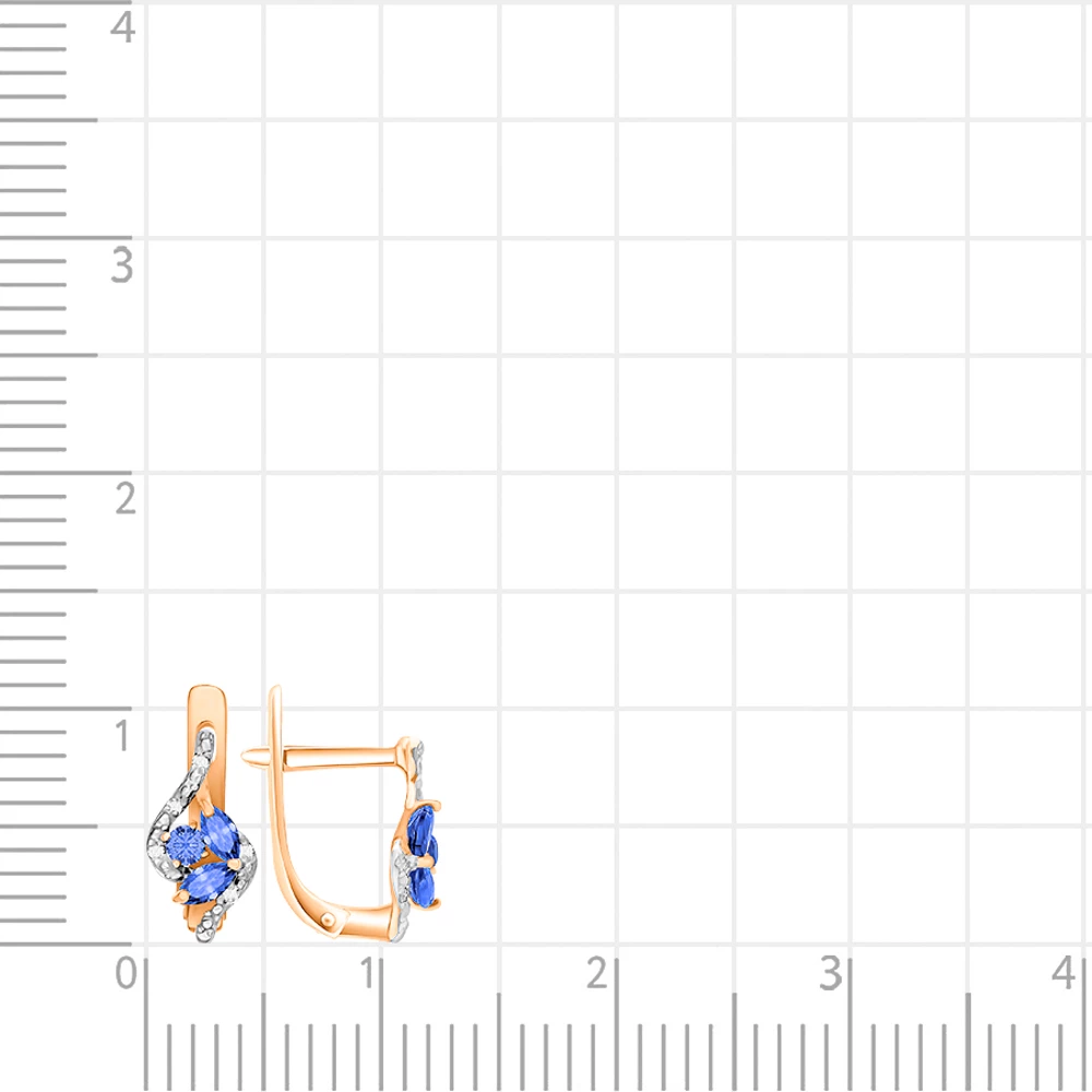 Серьги с сапфирами синтетическими и бриллиантами из красного золота 585 пробы 2