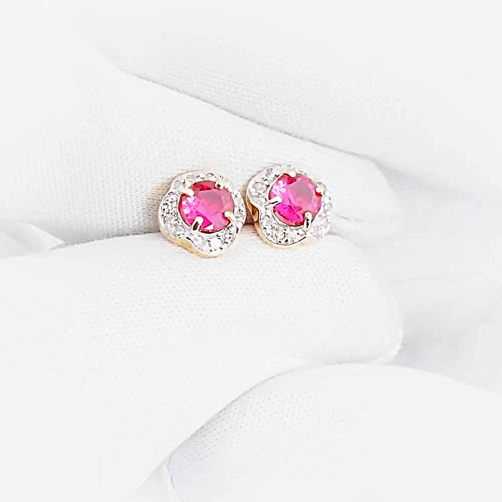 Серьги с рубином синтетическим и бриллиантами из красного золота 585 пробы 1