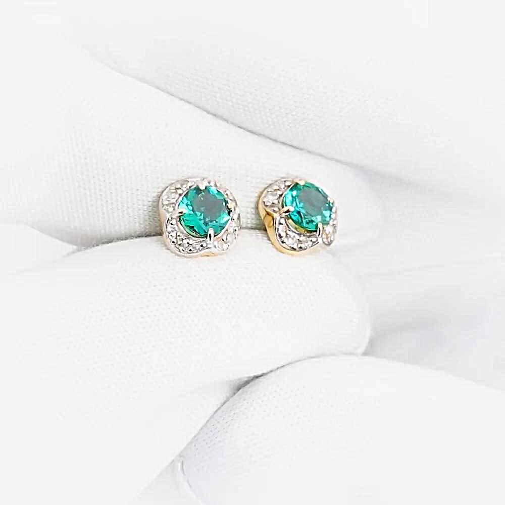 Серьги с изумрудом синтетическим и бриллиантами из красного золота 585 пробы 1