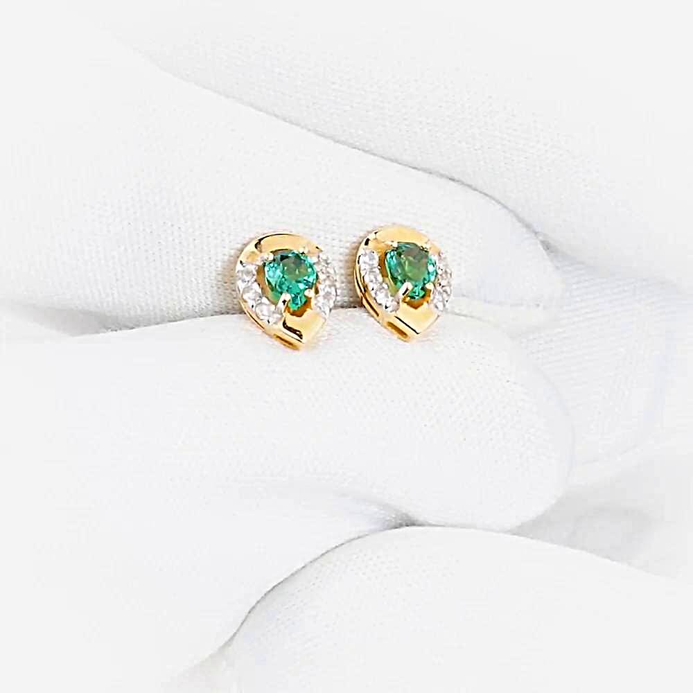 Серьги с гидротермальным изумрудом и бриллиантами из красного золота 585 пробы 1