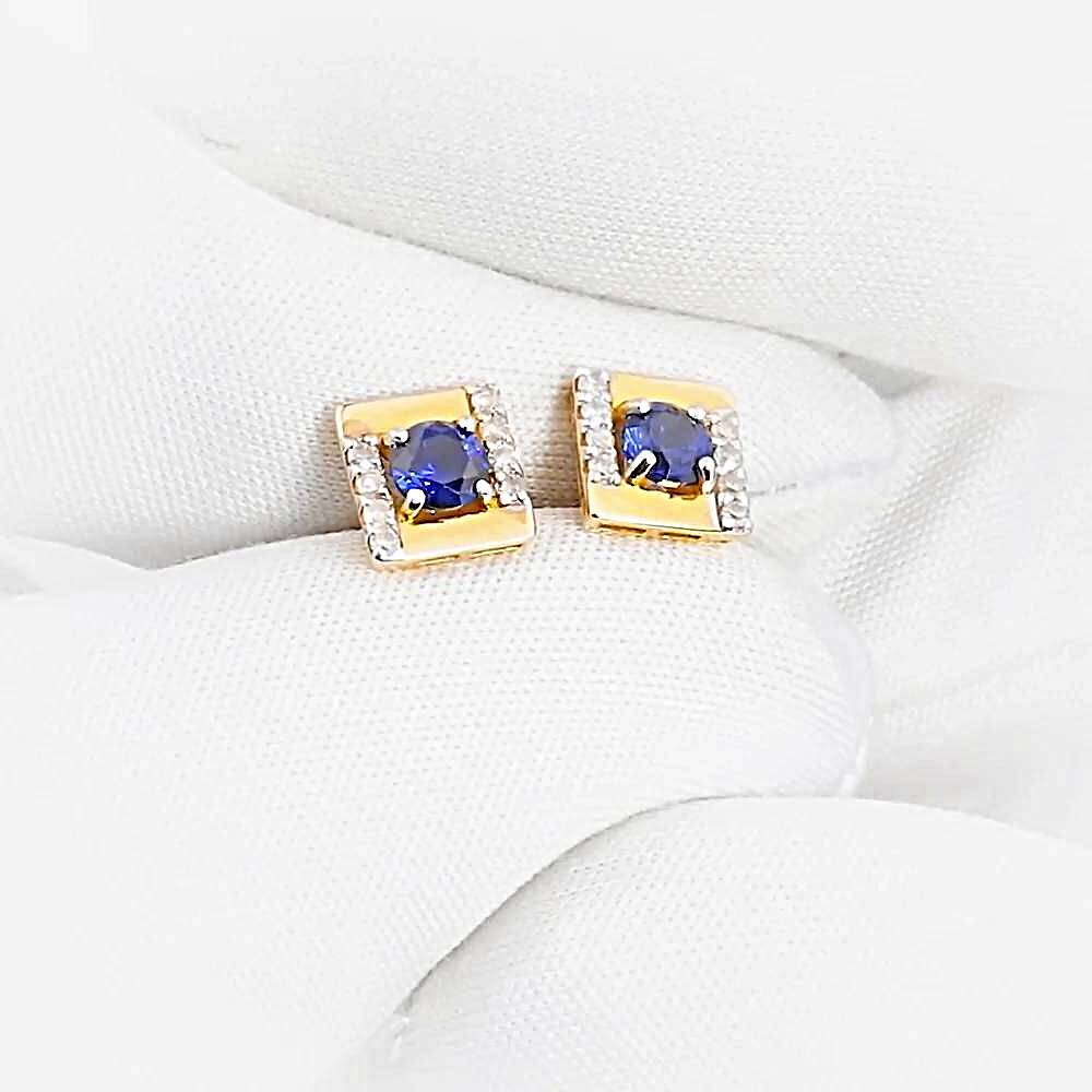 Серьги с сапфиром синтетическим и бриллиантами из красного золота 585 пробы 1