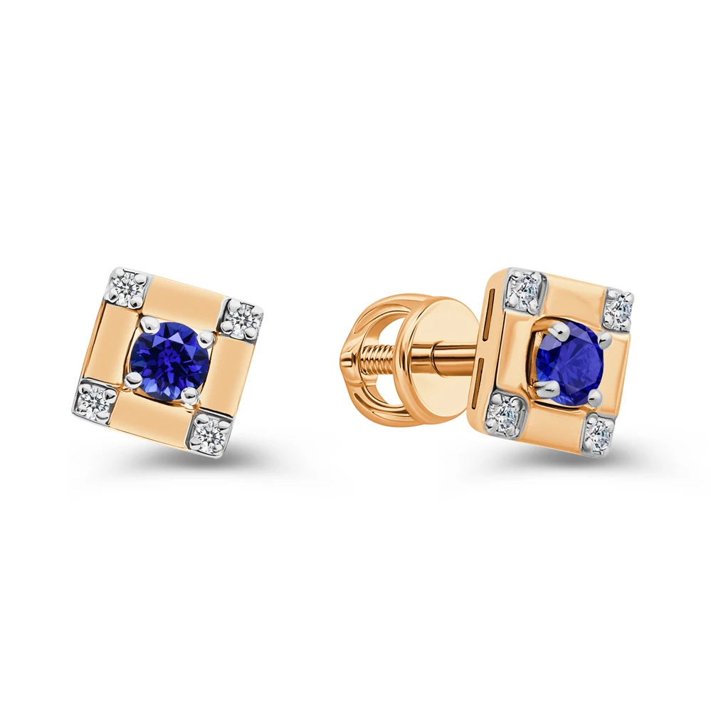 Серьги с сапфиром синтетическим и бриллиантами из красного золота 585 пробы 1