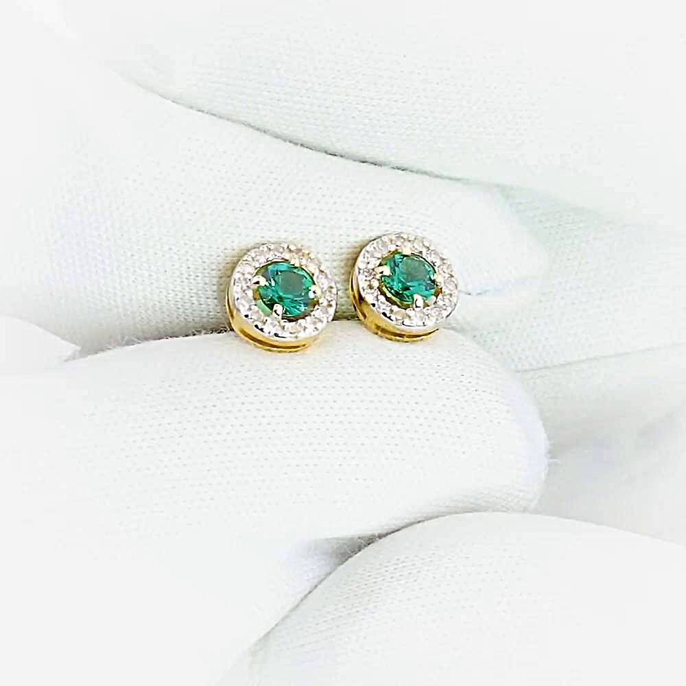 Серьги с гидротермальным изумрудом и бриллиантами из красного золота 585 пробы 1