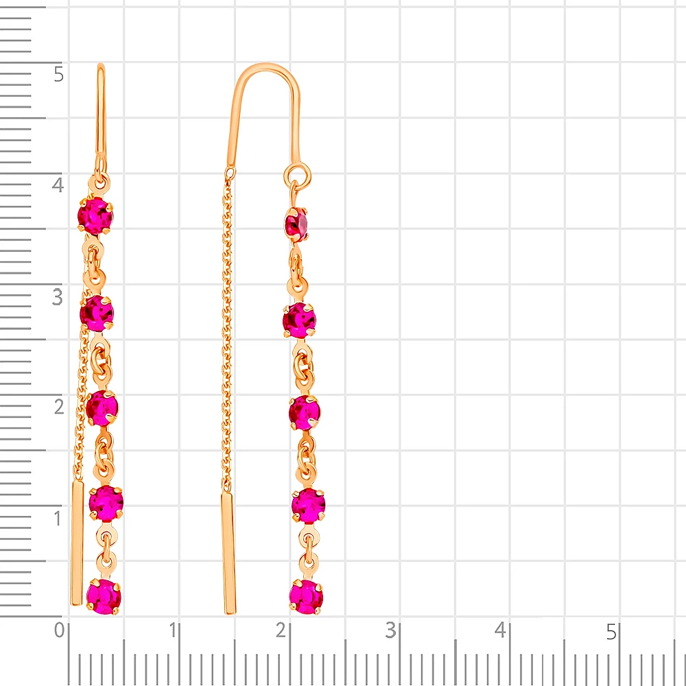 Серьги с рубинами синтетическими из красного золота 585 пробы